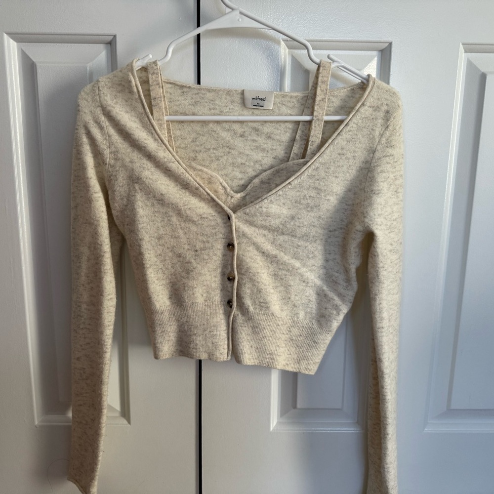 Aritzia Wilfred sweater cardigan and tank set